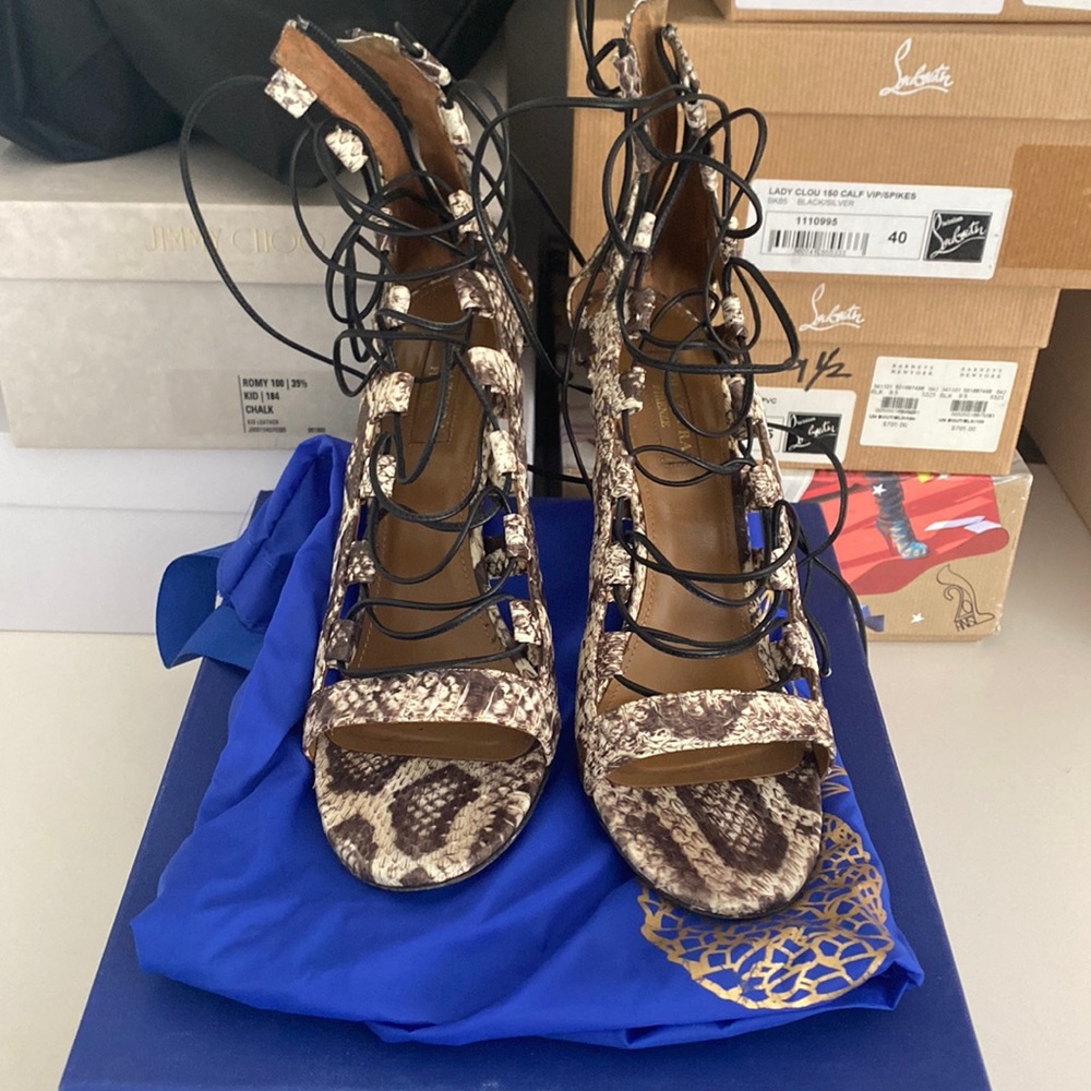 Aquazurra Amazon lizard material in brown/white 105 size 9.5.